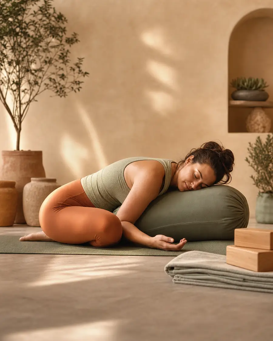 Sage &amp; Sand — Prática Yin sobre bolster verde